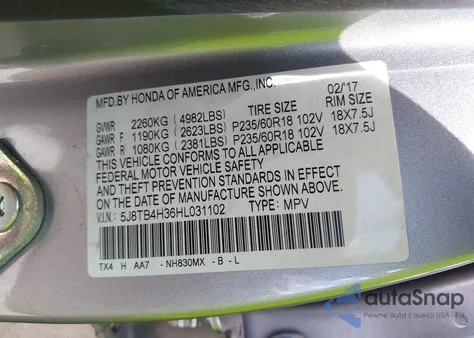 2017 Acura Rdx Acurawatch Plus Package из США, поврежденный, VIN 5J8TB4H36HL031102